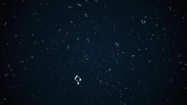 musical notes on a black background. Many small notes spreading all over the screen, music lifestyle design.