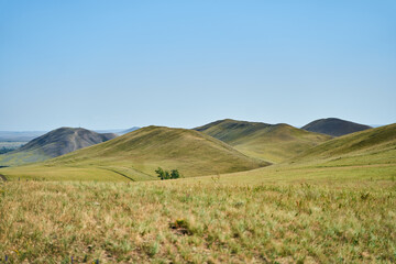 Fototapeta premium View of the Long Mountains Ridge. The beginning of the Ural mountains. Orenburg region.