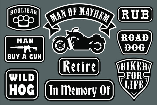 A set of mock-ups of stickers and stripes on the theme of bikers