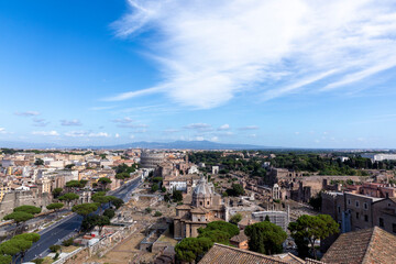 Fototapeta na wymiar skyline of Rome with colloseum and forum Romanum