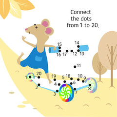 Naklejka premium Mouse on scooter. Dot to dot. Connect dots from 1 to 20. Game for children. Vector illustration.