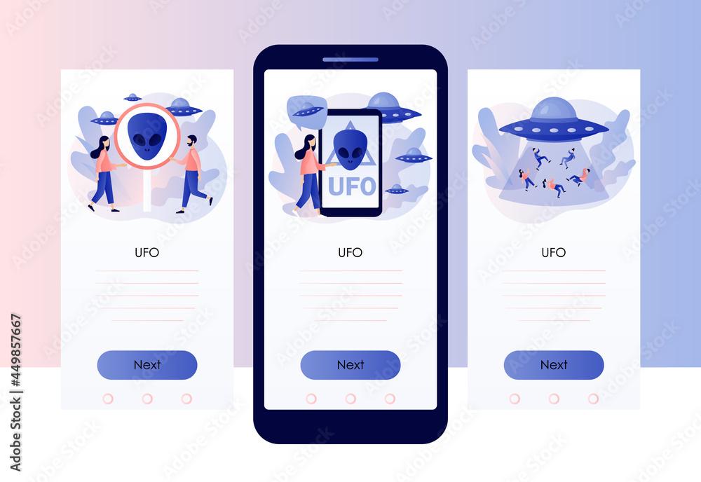 Poster ufo spaceship. space concept. alien sign. ufo ray of light abducts humans and data computer. world c