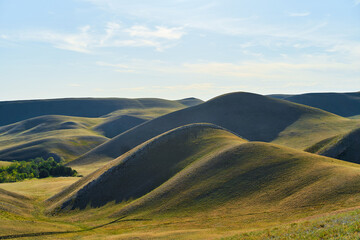 Fototapeta premium View of the Long Mountains Ridge. The beginning of the Ural mountains. Orenburg region.