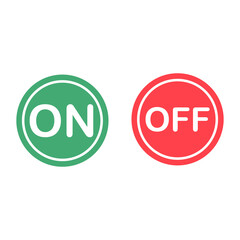 Set of 2 On Off icons simple power push button design, the Off button is flanked by a red circle and the on button is a green circle
