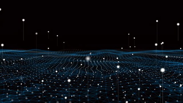 4k abstract Digital blue Wave of particles dance motion on wave and light.Futuristic dots background with a dynamic wave.Big data.Cyber or technology background.communication network concept.