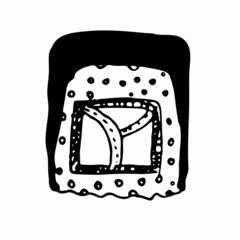 Sushi maki, Japanese cuisine. Roll, hand-drawn.