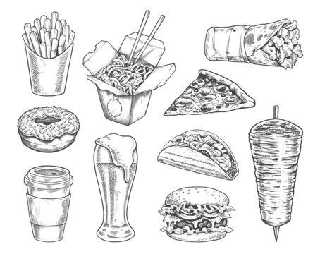 Street Food Retro Illustrations Vector Set