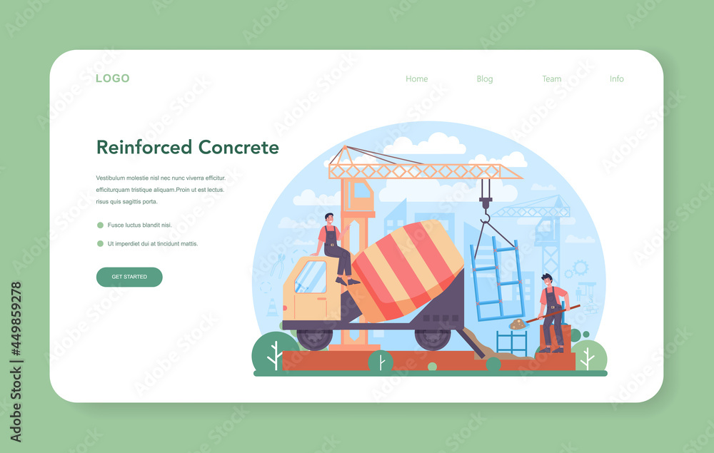 Poster fitter installing a reinforced concrete structures web banner or landing page