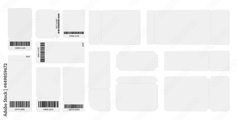 Canvas Prints White blank tickets template. Realistic ticket mockup, isolated theater show travel pass coupons or gift vouchers vector set