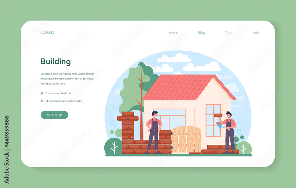 Aufkleber bricklayer web banner or landing page. professional builder constructing
