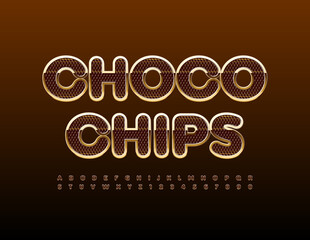 Vector elite sign Choco Chips. Stylish Alphabet Letters and Numbers set. Luxury textured Font