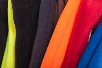 Assortment of colorful fleece, close up