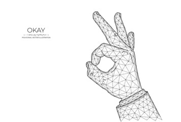 Ok hand gesture low poly art, polygonal vector illustration okay or ring gesture on a dark blue background.