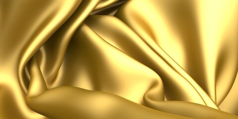 Golden fabric silk background.  Yellow satin wavy texture