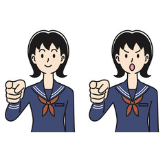 指摘のポーズをする女子高生