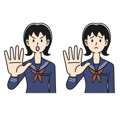 ストップするポーズをする女子高生