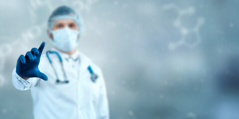 Fototapeta na wymiar doctor's hands in blue gloves close-up, medicine, examination