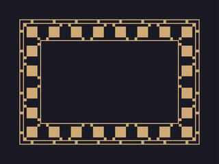 Art deco frame. Vintage linear border. Design a template for invitations, leaflets and greeting cards. Geometric golden frame. The style of the 1920s - 1930s. Vector illustration
