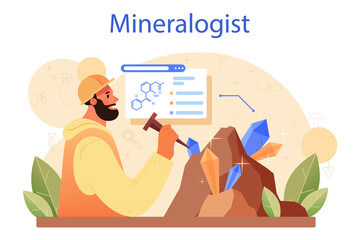 Mineralogist concept. Professional scientist studying natural stone
