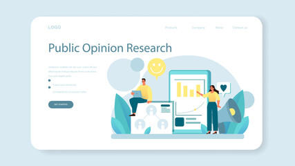 Public opinion web banner or landing page. Idea of PR through mass media