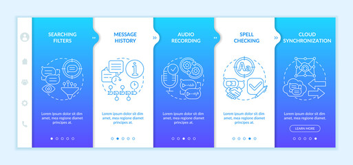 Fototapeta na wymiar Best messaging feature onboarding vector template. Chat software. Responsive mobile website with icons. Web page walkthrough 5 step screens. Messenger color concept with linear illustrations