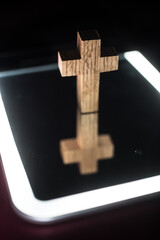 traces of a cross. and Wooden Cross.