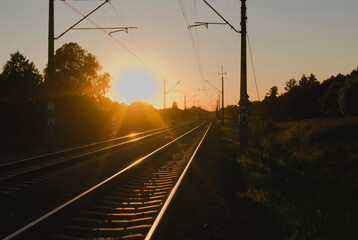 Plakat railway at sunset