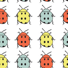 Seamless pattern with beatle. Vector illustration. Drawing of bugs.