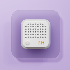 3d radio icon renderings illustration flat themed in simple white color transparent background with purple backdrop