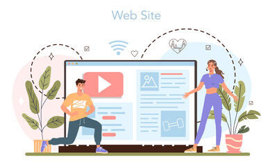 Fitness trainer online service or platform. Workout in the gym