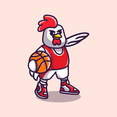 cute chicken playing basketball illustration