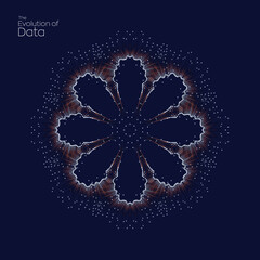 Evolution of data. Vector explosion colorful dot lines background. Data transfer, Social network, Internet  databases. vector illustration use for quantum technology, digital, science, communication.