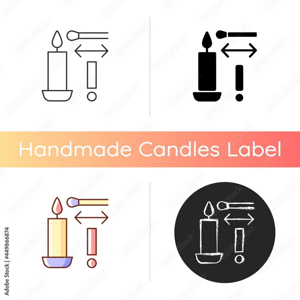 Poster lighting candle with long match manual label icon. using barbecue lighter. getting birthday candle l