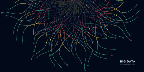 Abstract vector explosion lines equalizer circular shape isolated technology background. Big data algorithms visualization. Vector illustration in concept of technology, science, quantum explosion.