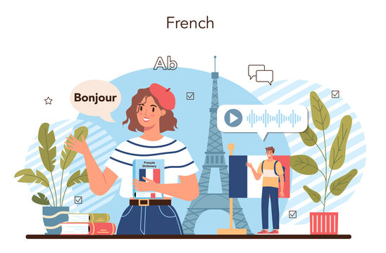 French learning concept. Language school french course. Study foreign