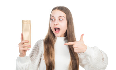 presenting cosmetic product for teen. kid use shower gel.