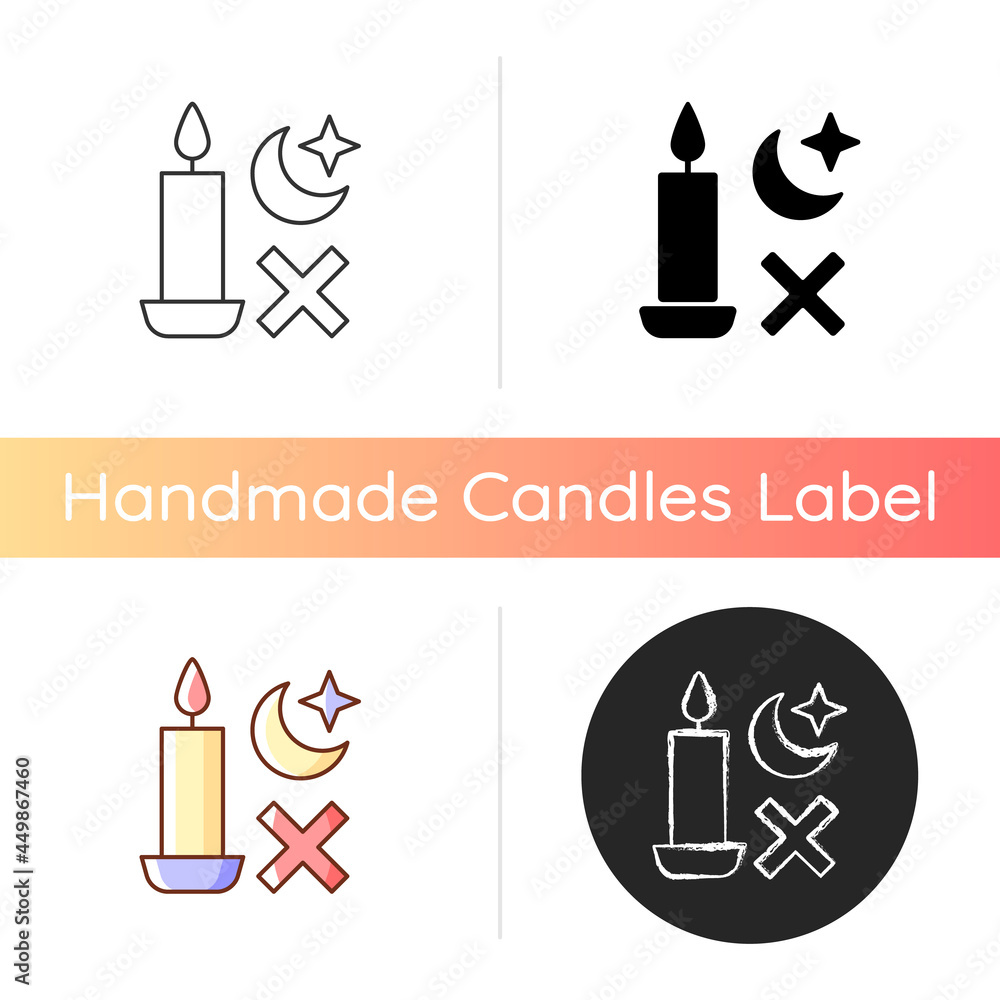 Aufkleber never use candle while sleeping manual label icon. avoiding candles usage during power outage. linea