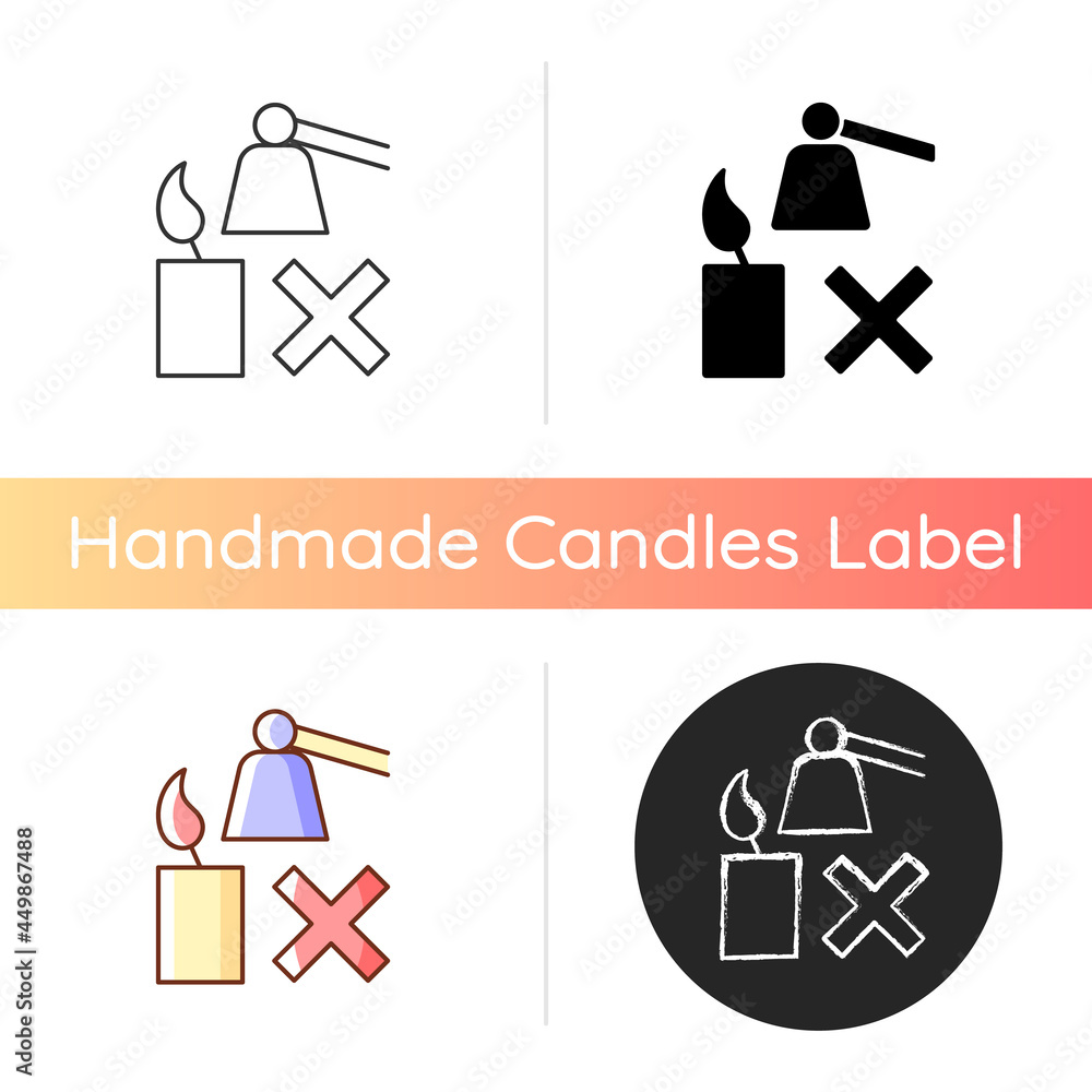 Poster extinguishing flickering candle manual label icon. prevent rapid, uneven burning. avoiding smoke, so