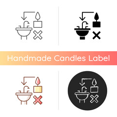 Never throw hot wax down sink manual label icon. Clogging sink risk. Leftover wax disposal correctly. Linear black and RGB color styles. Isolated vector illustrations for product use instructions