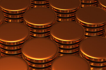 background 3d rendering gold medallions stacked stacks close up