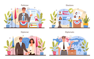 Politician concept set. Election and democratic governance. Political party