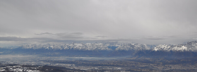 Panoramic view of snow-covered Italian Dolomites