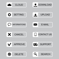 Fototapeta premium A collection of web buttons in a variety of colours and styles.