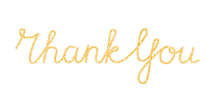 Thank You handwritten continuous gold line inscription. Hand drawn lettering glitter golden text on white background. Thank You calligraphy, brush painted letters. Vector illustration