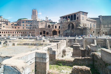 Fototapeta premium View of the roman ruins in a sunny day in Rome, Italy.