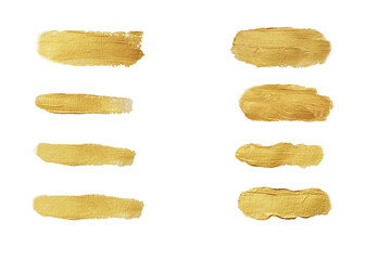 Gold paint stroke set. Gold brush abstract art illustration. Gold glittering design art brush stroke.
creative set yellow paint isolated collection. Design golden stroke effect brush color painting.