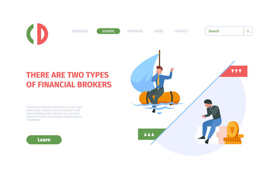 Financial crisis landing page. Business loses money office fail risk sad persons web pages templates garish vector flat picture with place for personal text