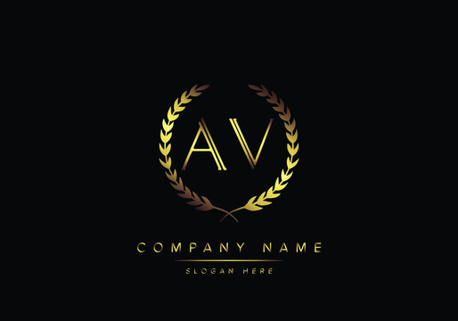 Alphabet letters AV monogram logo, gold color, luxury style