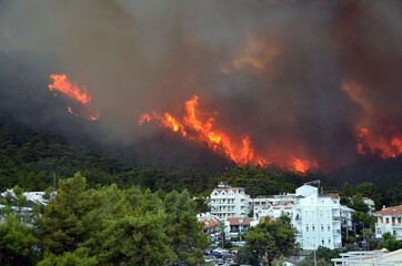  Wildfire in the forest near a resort town (Marmaris, Turkey. July 29,2021)