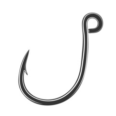 Black fishing hook icon flat isolated on white background. Vector Illustration.